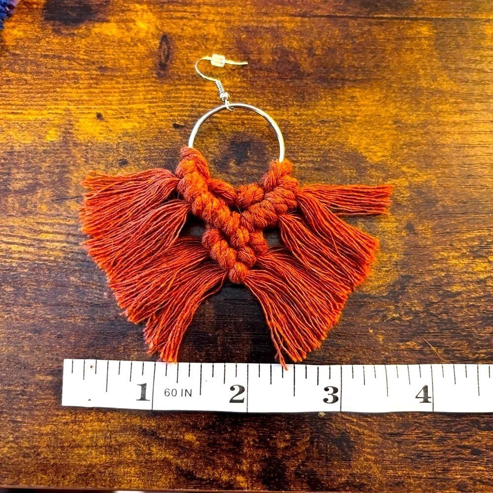 Elegant Rust Tassel Hoop Earrings - Picture 4 of 6